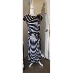 Soft Stretchy Knit Contrasting Stripes Knotted Side Long Dress 3X
